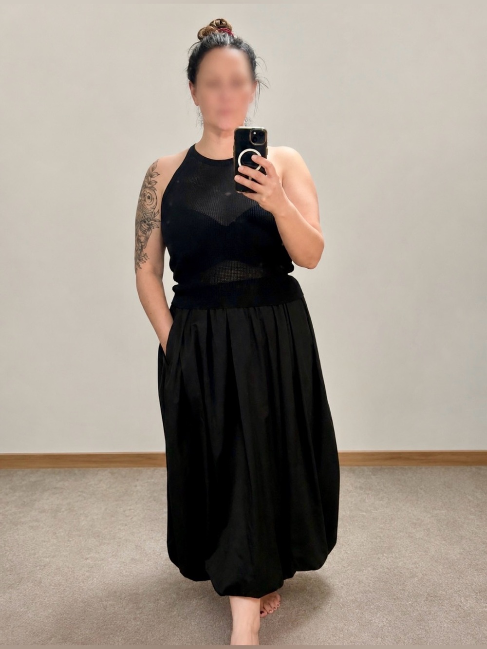 Reitmans Black Midi Bubble Skirt with Elastic Waist